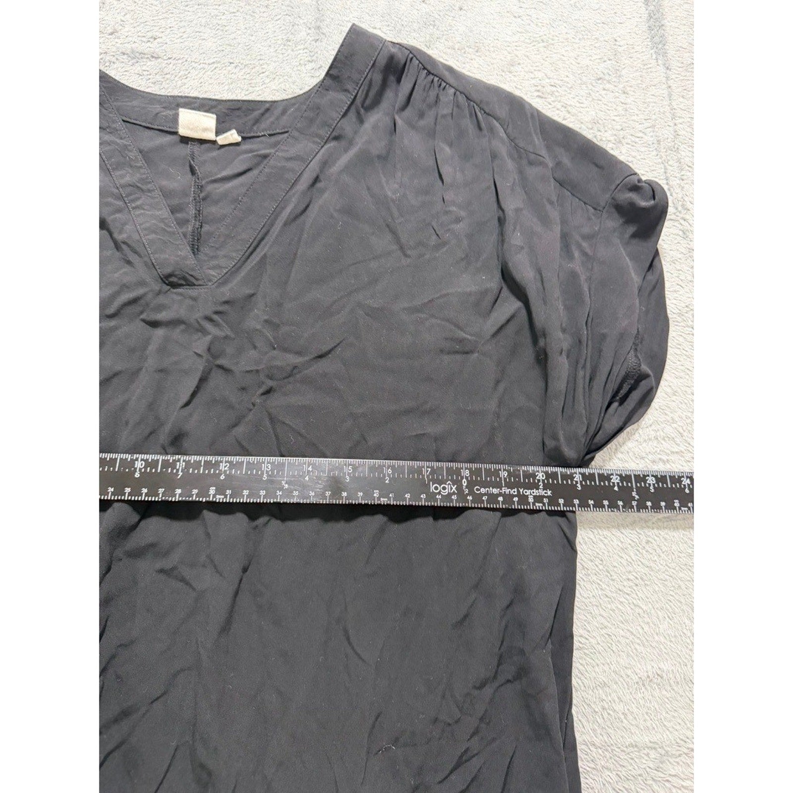 Gap Womens XL Black V-Neck Short Sleeve Rayon Shift Dress High Low Hem
