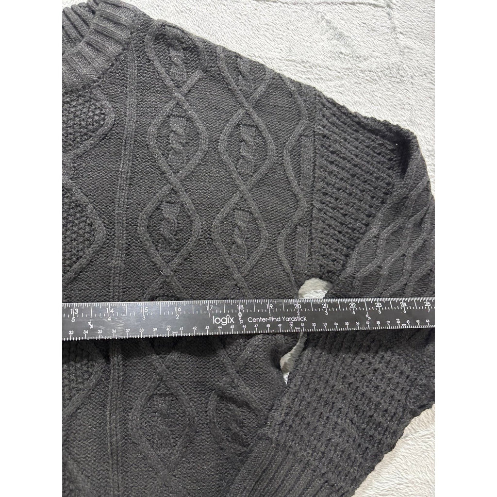Time and Tru M Black Womens Mixed Cable Knit Sweater Crewneck Cozy Casual Boho