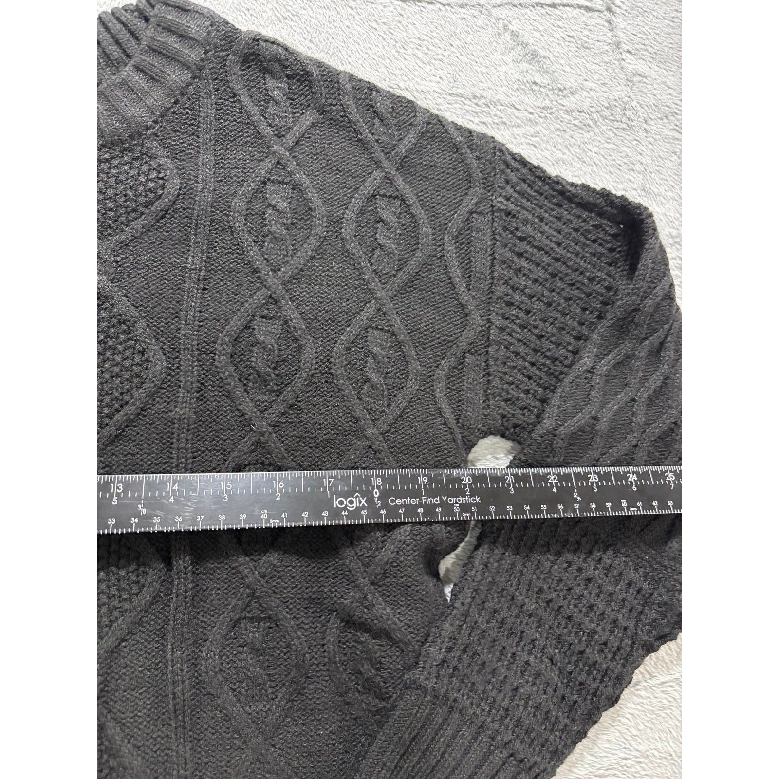 Time and Tru M Black Womens Mixed Cable Knit Sweater Crewneck Cozy Casual Boho