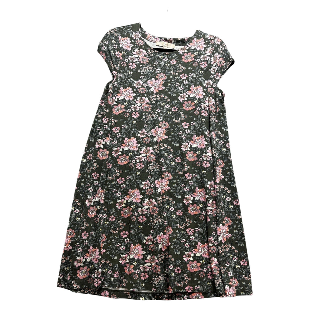 LOFT Womens S Green Pink Floral Short Sleeve Swing Mini Dress Boho Casual Cozy