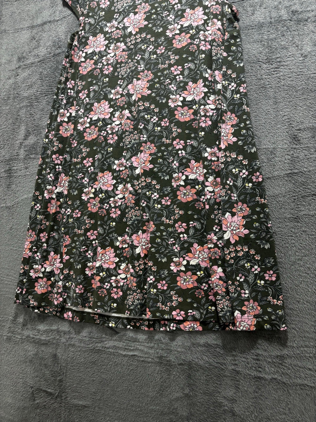 LOFT Womens S Green Pink Floral Short Sleeve Swing Mini Dress Boho Casual Cozy