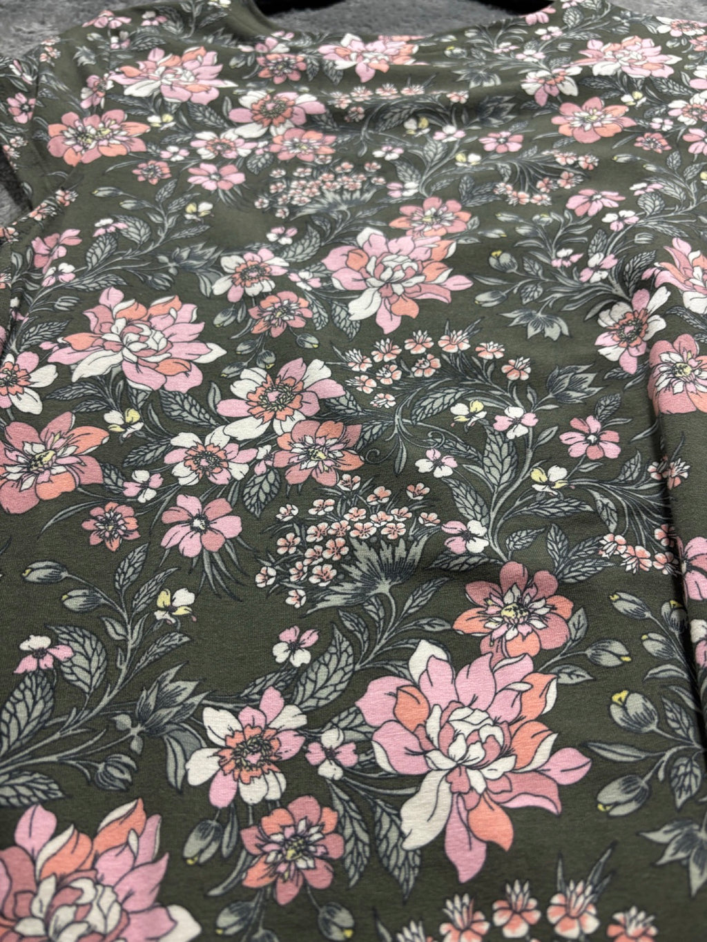 LOFT Womens S Green Pink Floral Short Sleeve Swing Mini Dress Boho Casual Cozy