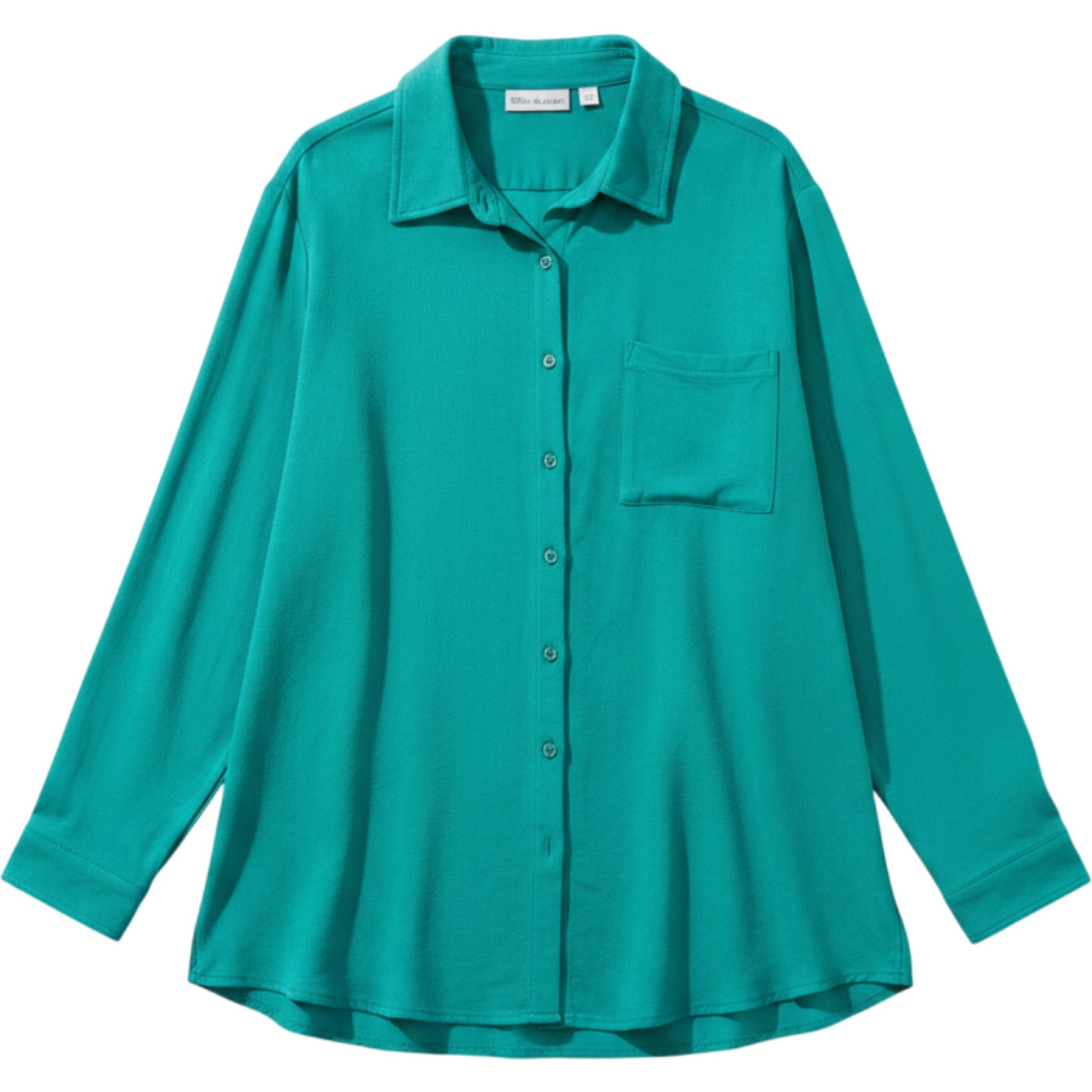 Belle Kim Gravel Teal Gauze Button Down Blouse Lightweight Top 1X Resort Casual