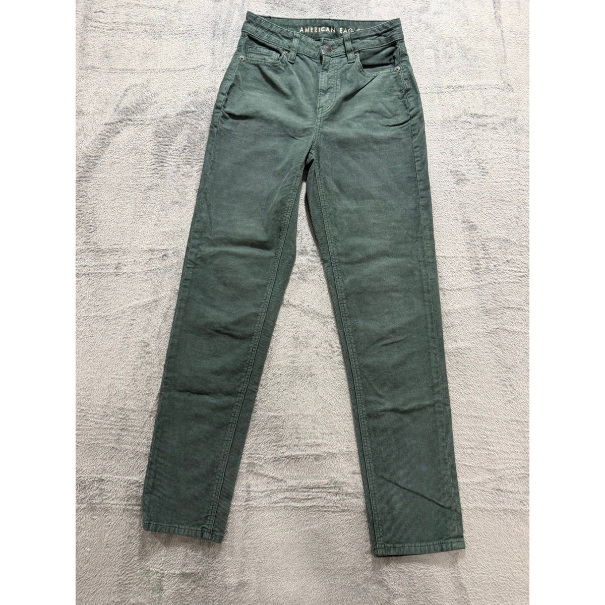 American Eagle 00 Womens Green Stretch Corduroy Straight Jeans High-Rise Boho