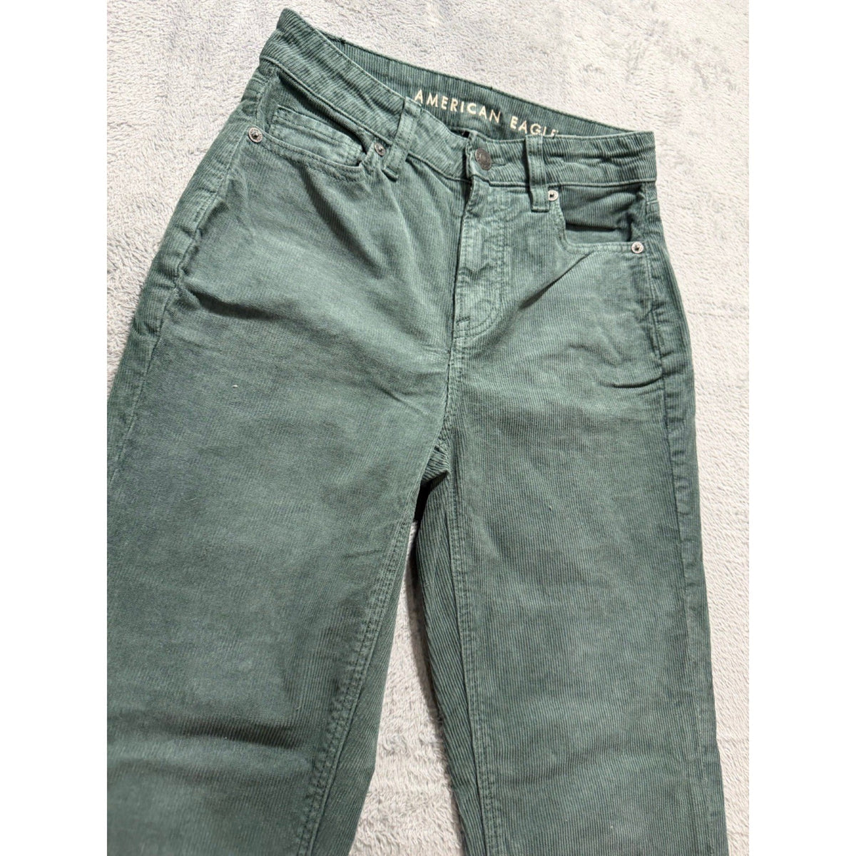 American Eagle 00 Womens Green Stretch Corduroy Straight Jeans High-Rise Boho