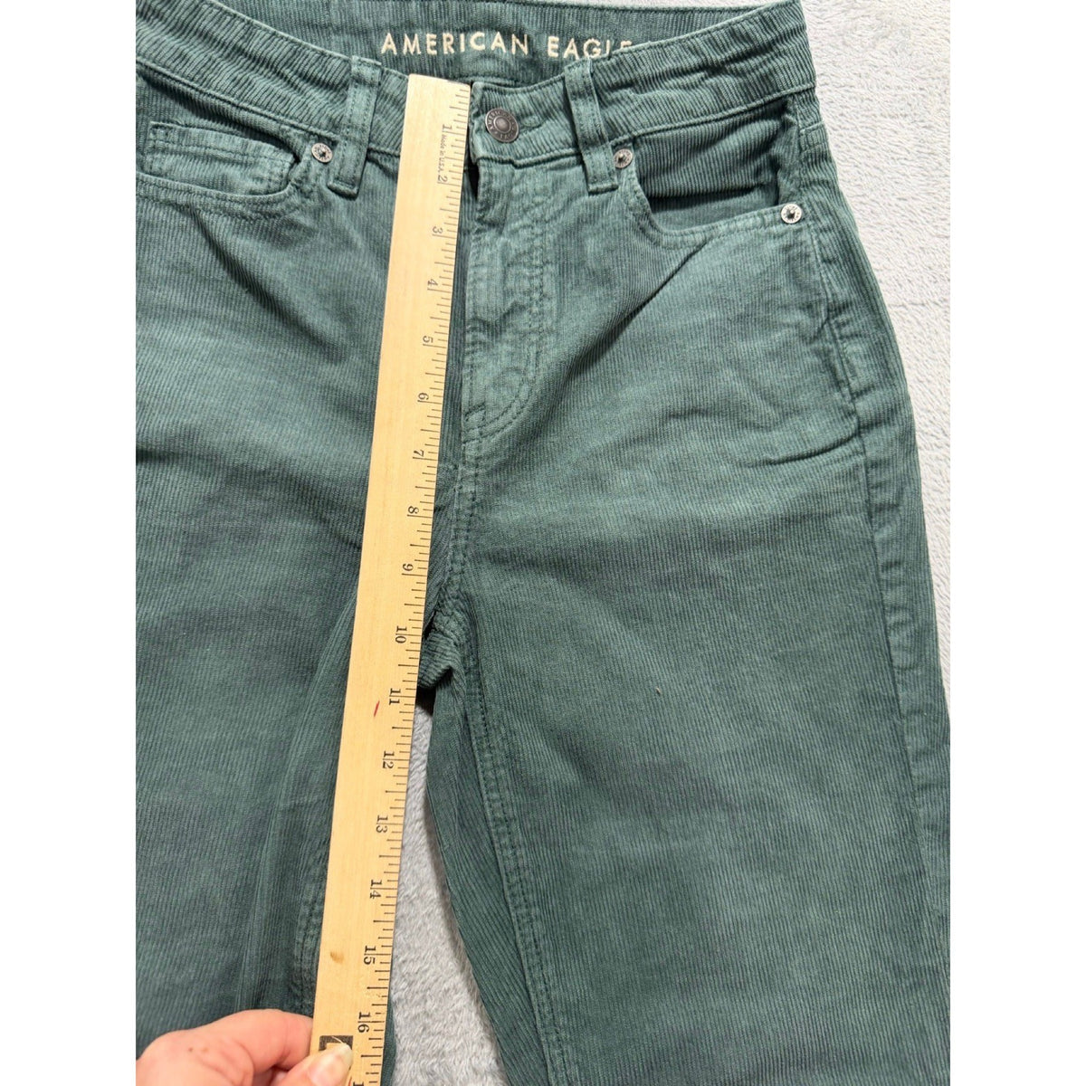American Eagle 00 Womens Green Stretch Corduroy Straight Jeans High-Rise Boho