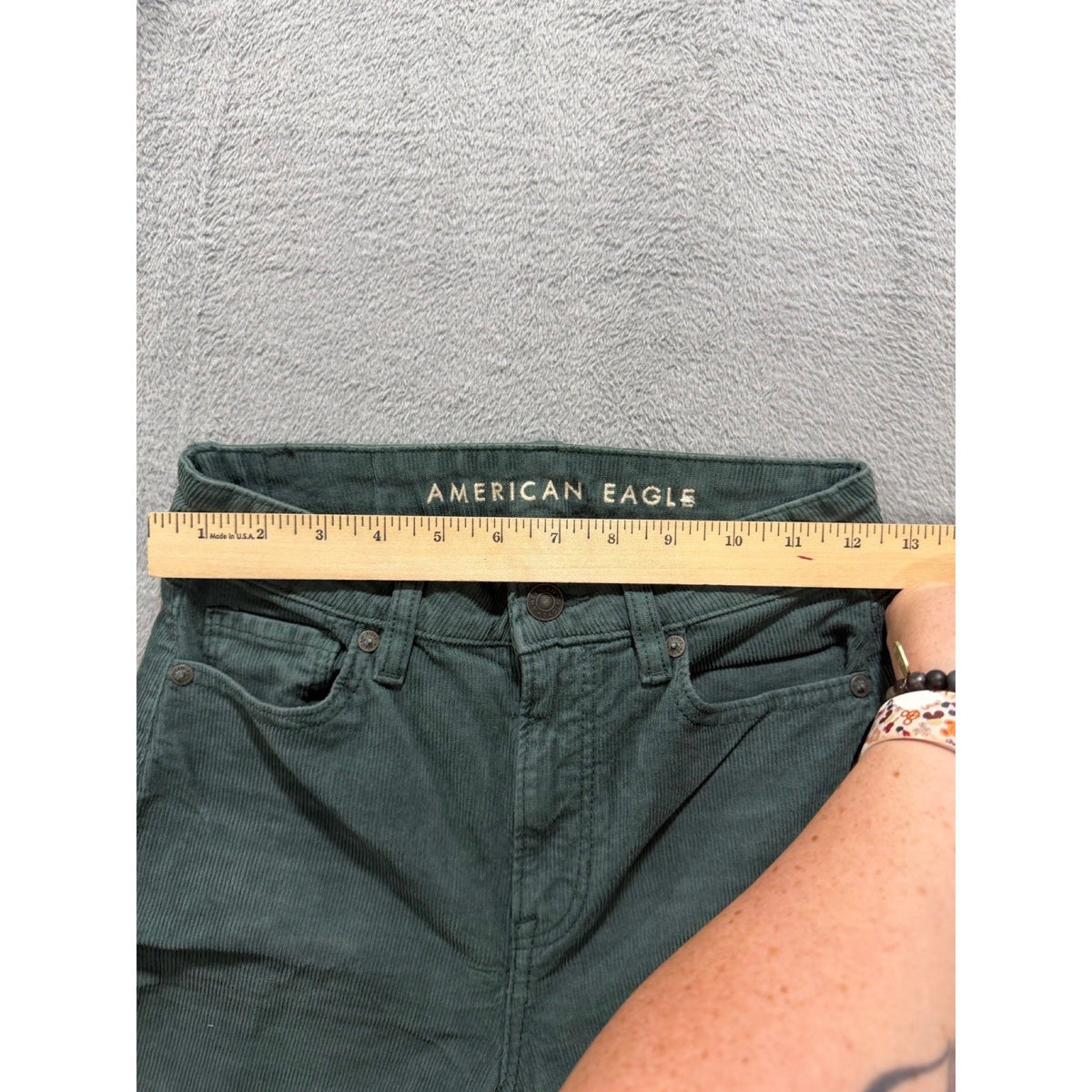 American Eagle 00 Womens Green Stretch Corduroy Straight Jeans High-Rise Boho