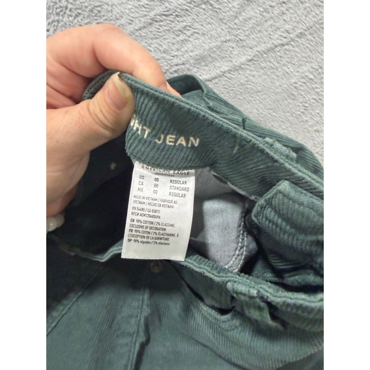 American Eagle 00 Womens Green Stretch Corduroy Straight Jeans High-Rise Boho