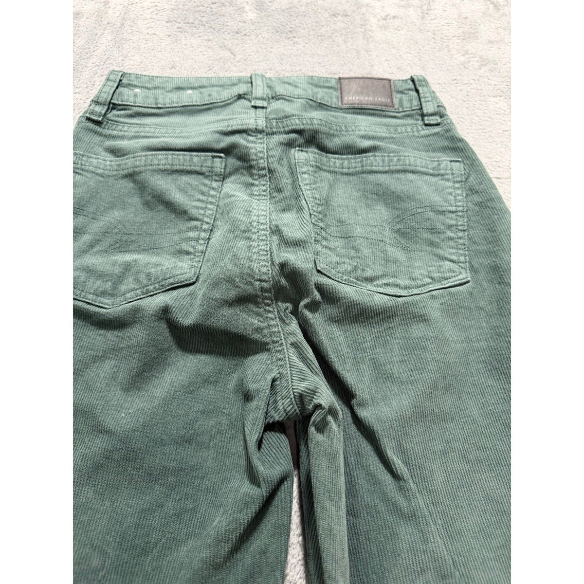 American Eagle 00 Womens Green Stretch Corduroy Straight Jeans High-Rise Boho