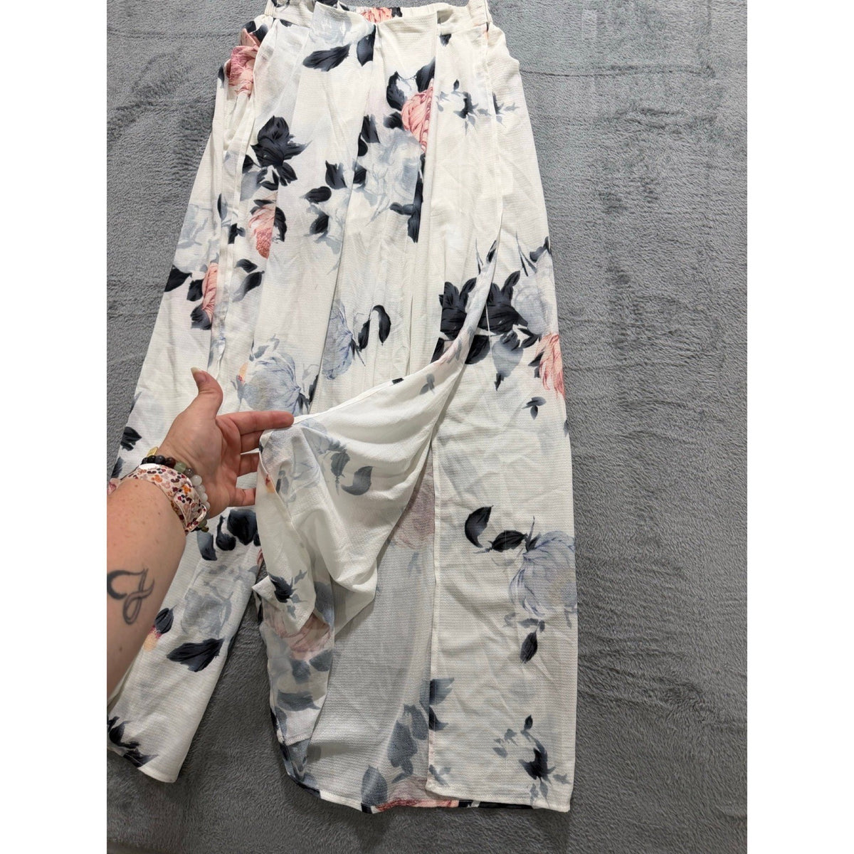 Solaris Style Womens S White Floral Wide Leg Pants Boho Vintage Casual
