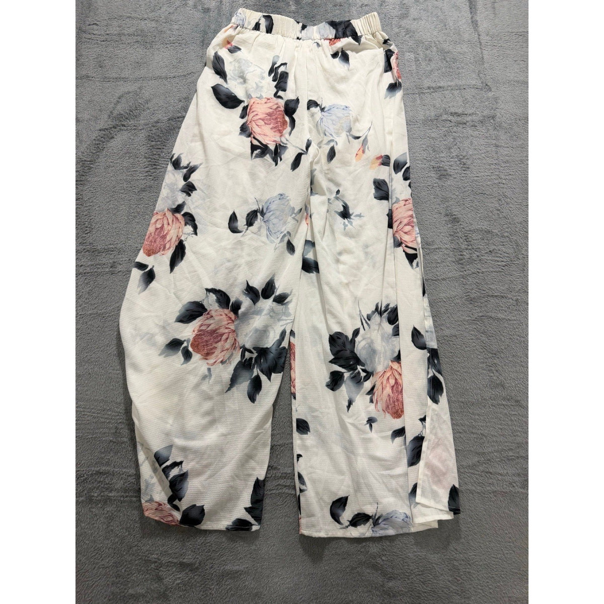 Solaris Style Womens S White Floral Wide Leg Pants Boho Vintage Casual