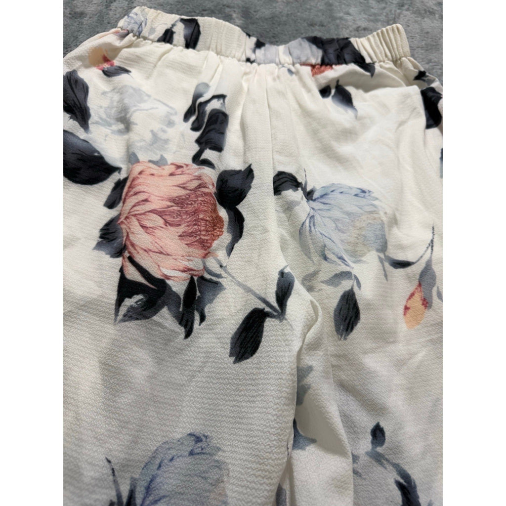 Solaris Style Womens S White Floral Wide Leg Pants Boho Vintage Casual