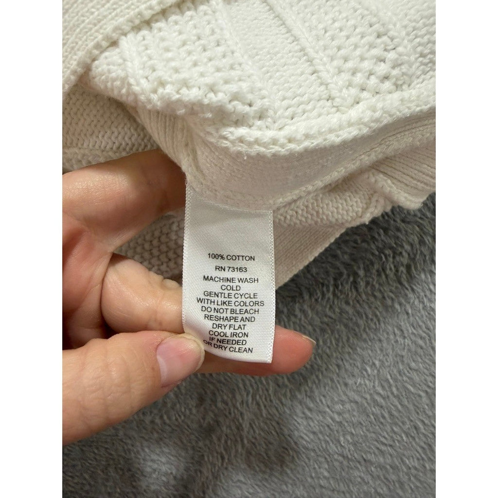 Cable Gauge Sweater Womens M Ivory Ribbed Knit Lightweight Curved Hem Casual