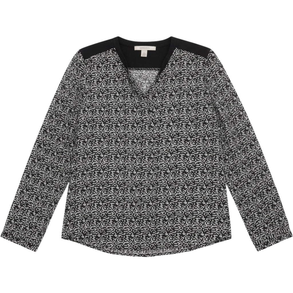 Forever 21 Contemporary Geometric Print Blouse Black White V Neck L Career Work