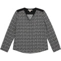 Forever 21 Contemporary Geometric Print Blouse Black White V Neck L Career Work