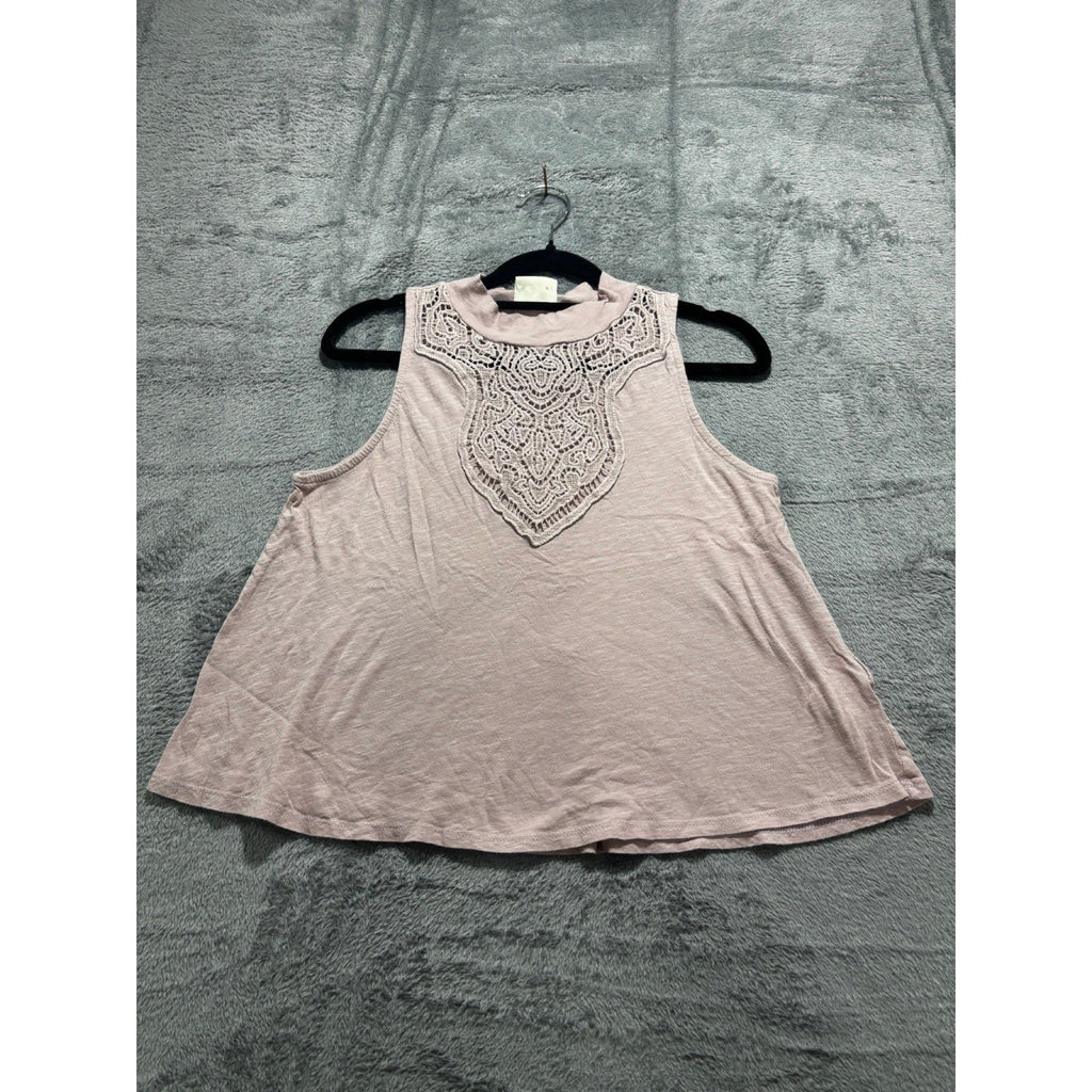 H.I.P. Womens XS Mauve Pink Lace Bib High Neck Sleeveless Tank Top