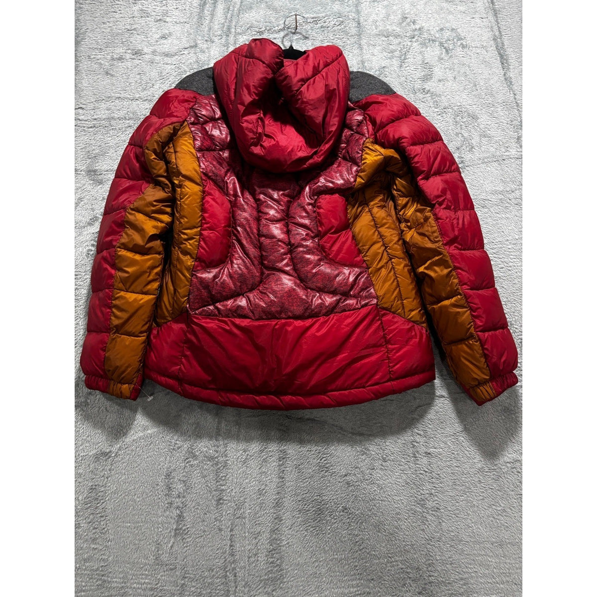 Autobahn Womens Burgundy Rust Color Block Hooded Puffer Jacket Size Not Tagged