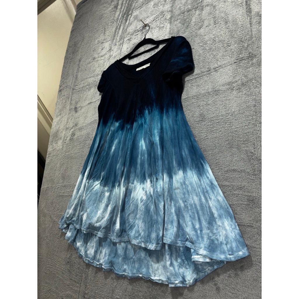 Raya Sun S Navy Blue Tie Dye Short Sleeve High Low Dress Womens Boho Casual