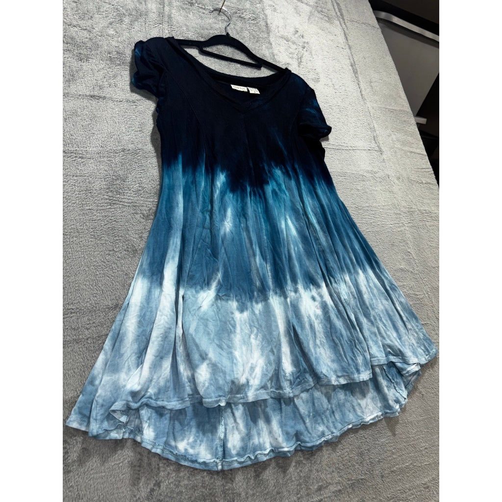 Raya Sun S Navy Blue Tie Dye Short Sleeve High Low Dress Womens Boho Casual