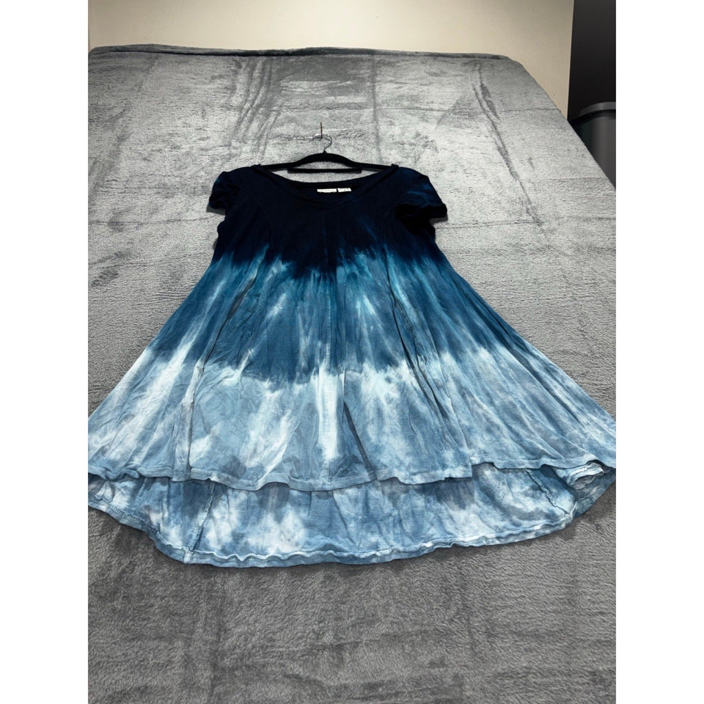 Raya Sun S Navy Blue Tie Dye Short Sleeve High Low Dress Womens Boho Casual