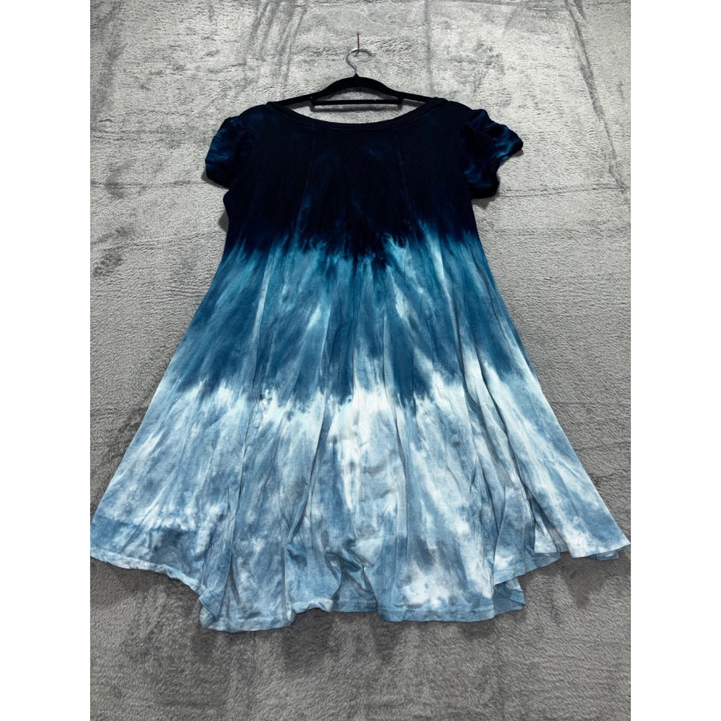 Raya Sun S Navy Blue Tie Dye Short Sleeve High Low Dress Womens Boho Casual
