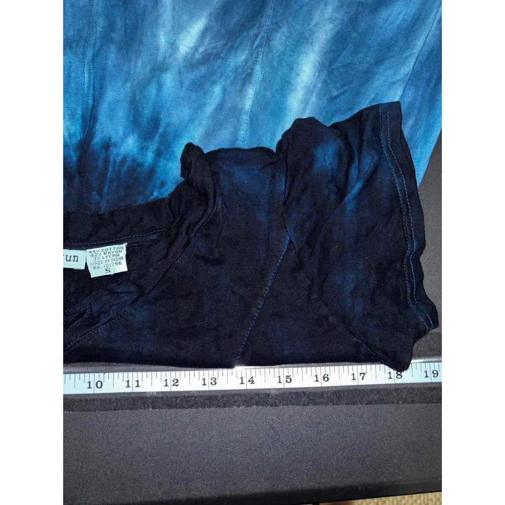 Raya Sun S Navy Blue Tie Dye Short Sleeve High Low Dress Womens Boho Casual