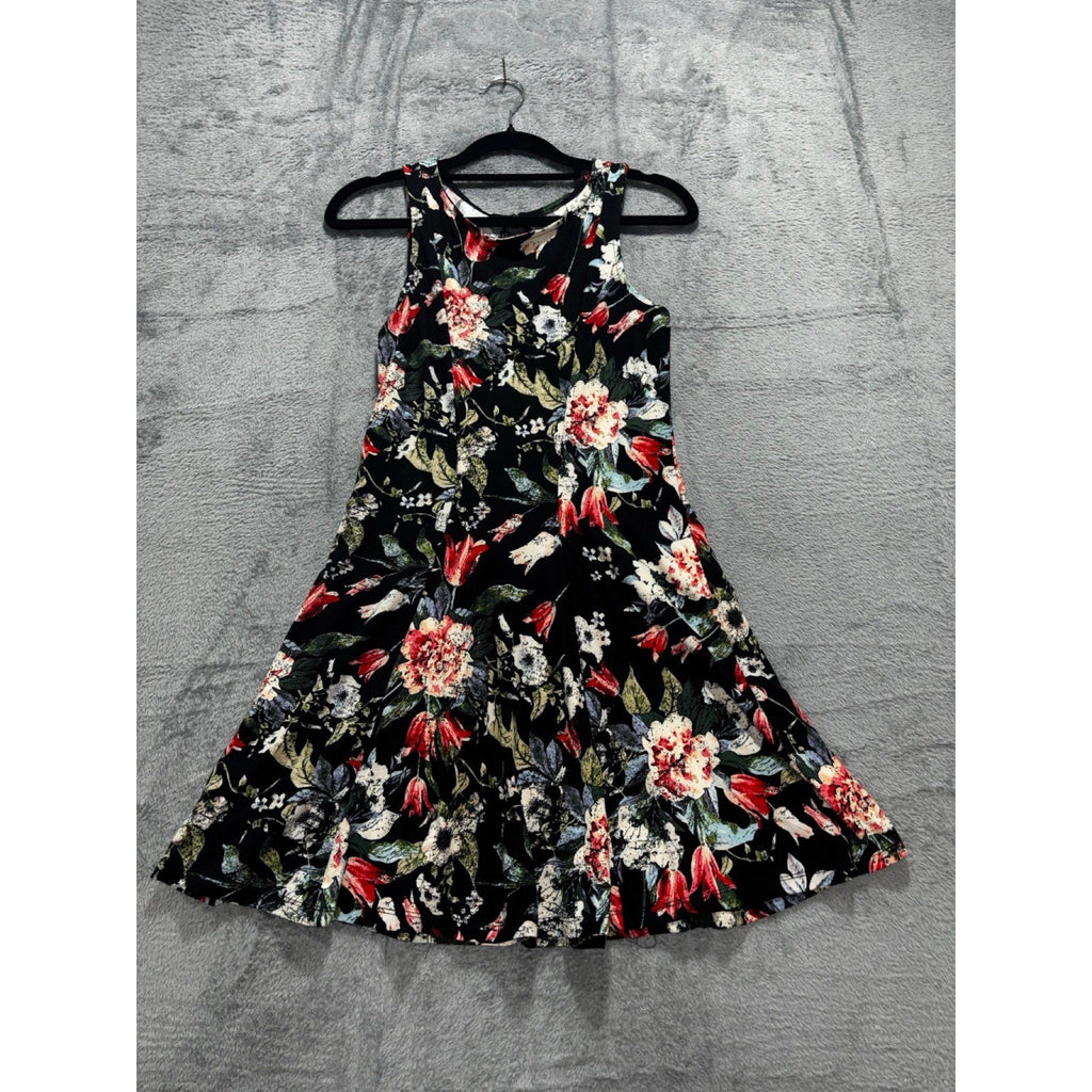 Mudd S Womens Black Floral Sleeveless Fit Flare Dress Boho Casual