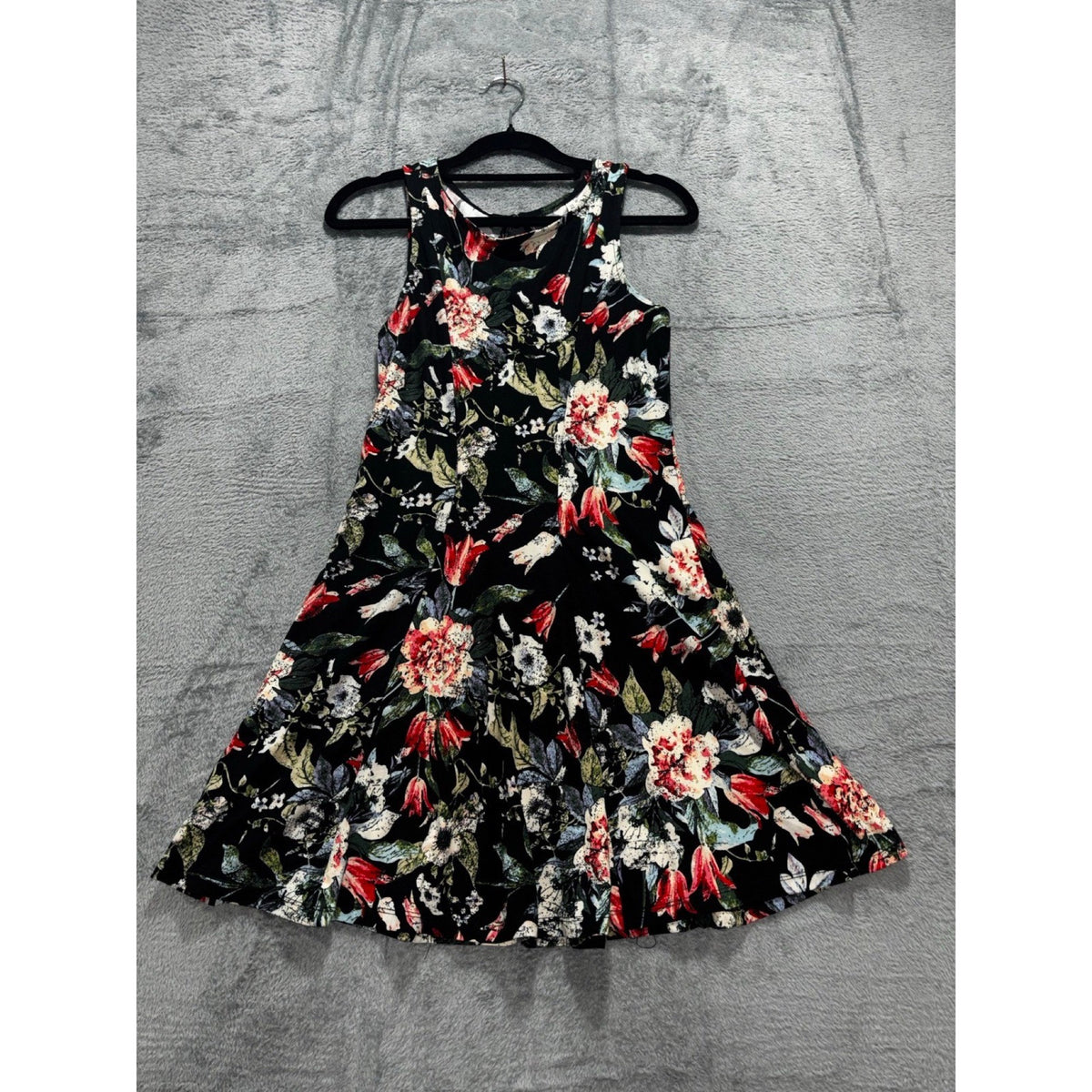 Mudd S Womens Black Floral Sleeveless Fit Flare Dress Boho Casual