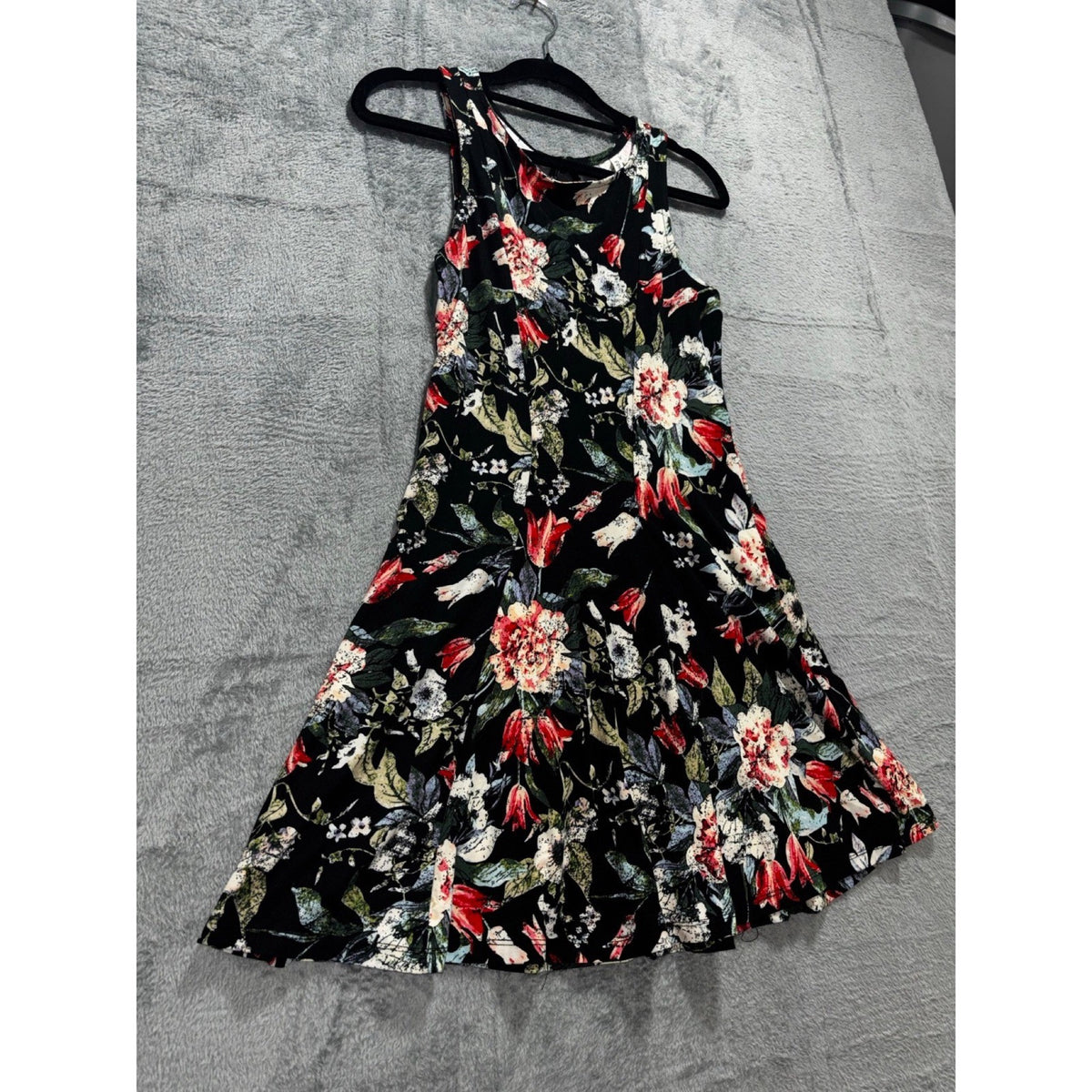 Mudd S Womens Black Floral Sleeveless Fit Flare Dress Boho Casual