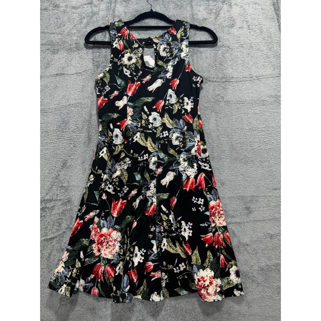 Mudd S Womens Black Floral Sleeveless Fit Flare Dress Boho Casual