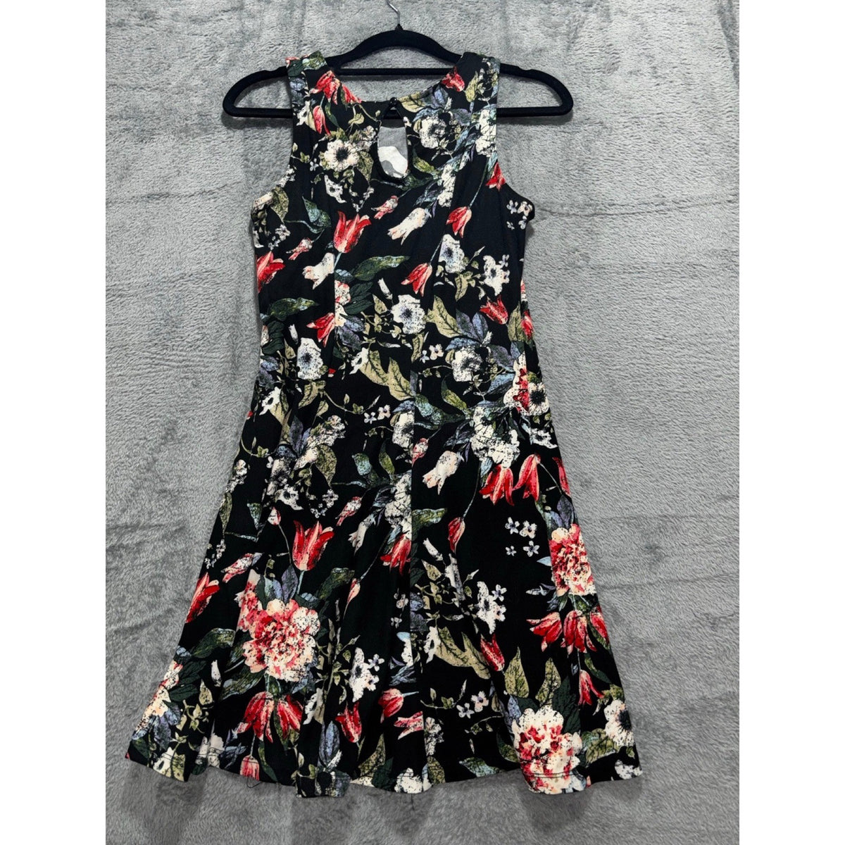 Mudd S Womens Black Floral Sleeveless Fit Flare Dress Boho Casual