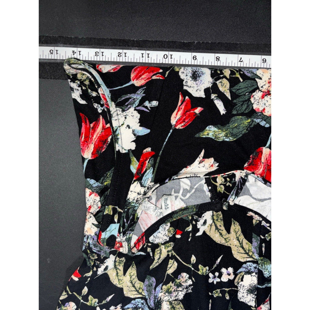 Mudd S Womens Black Floral Sleeveless Fit Flare Dress Boho Casual