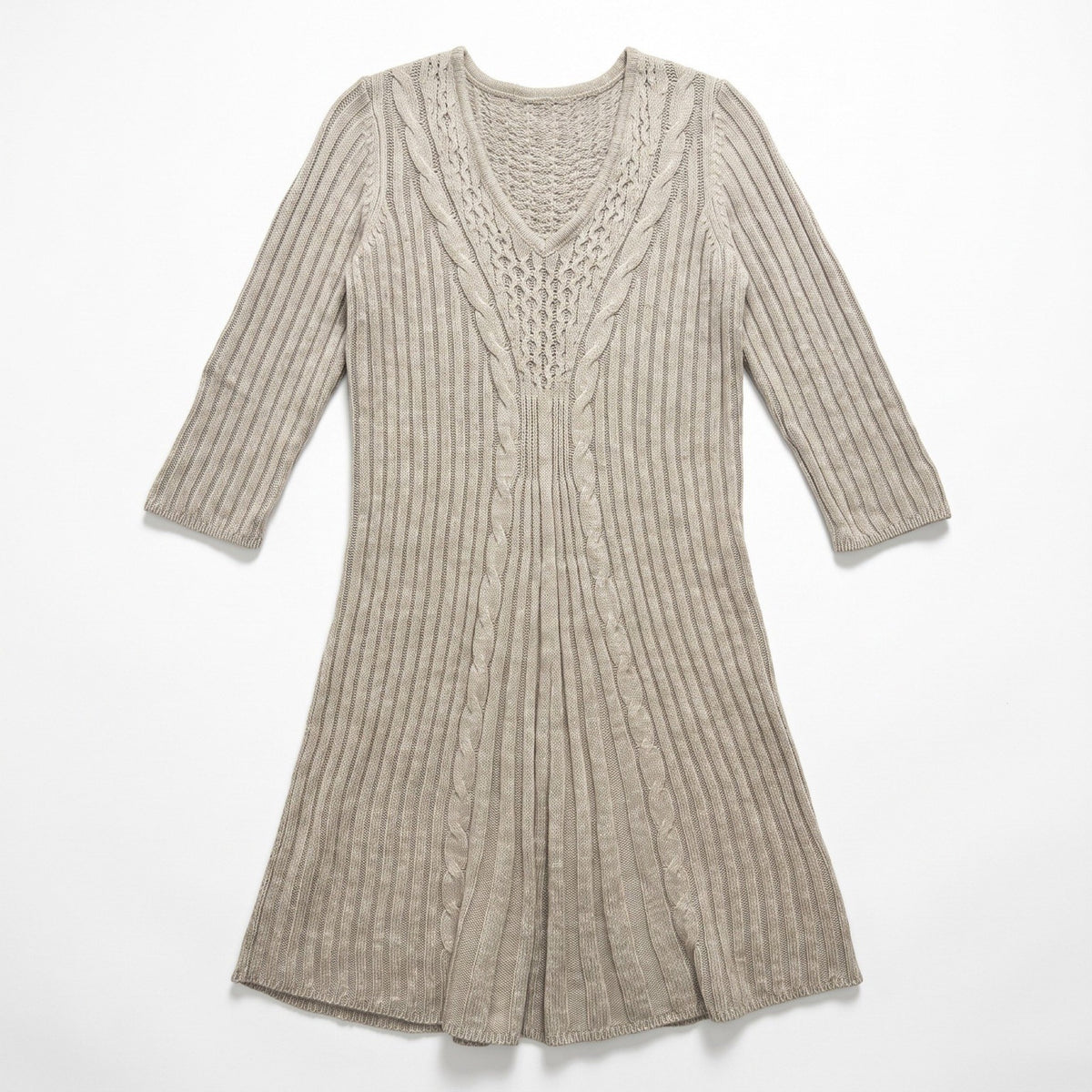 NY Collection PS Beige Cable Knit Sweater Dress Womens Petite Cozy Casual