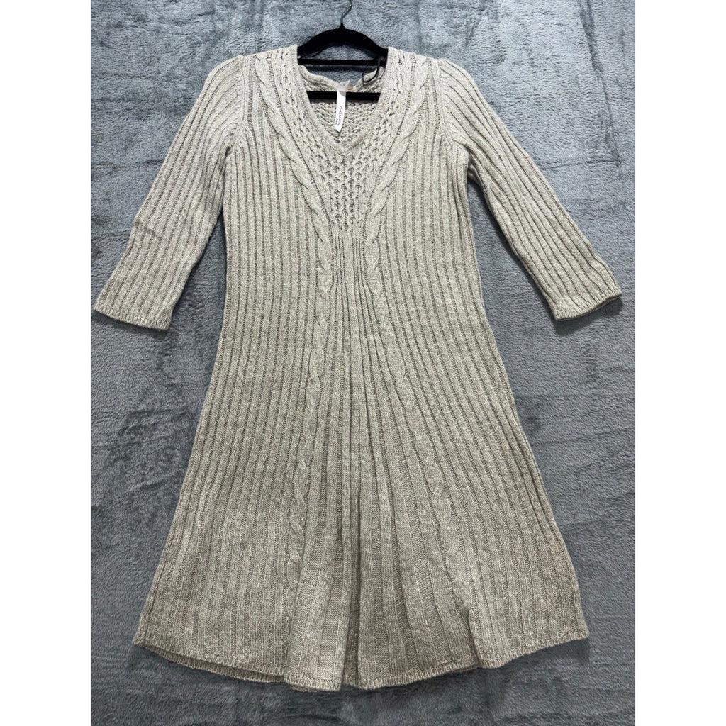 NY Collection PS Beige Cable Knit Sweater Dress Womens Petite Cozy Casual