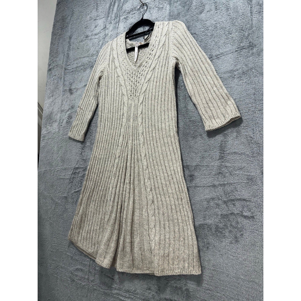 NY Collection PS Beige Cable Knit Sweater Dress Womens Petite Cozy Casual