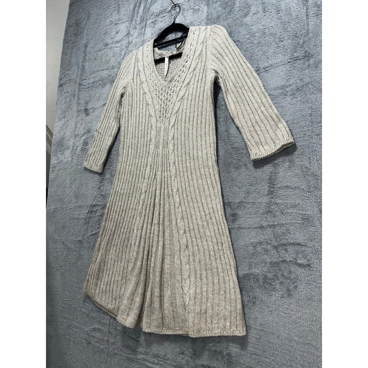 NY Collection PS Beige Cable Knit Sweater Dress Womens Petite Cozy Casual