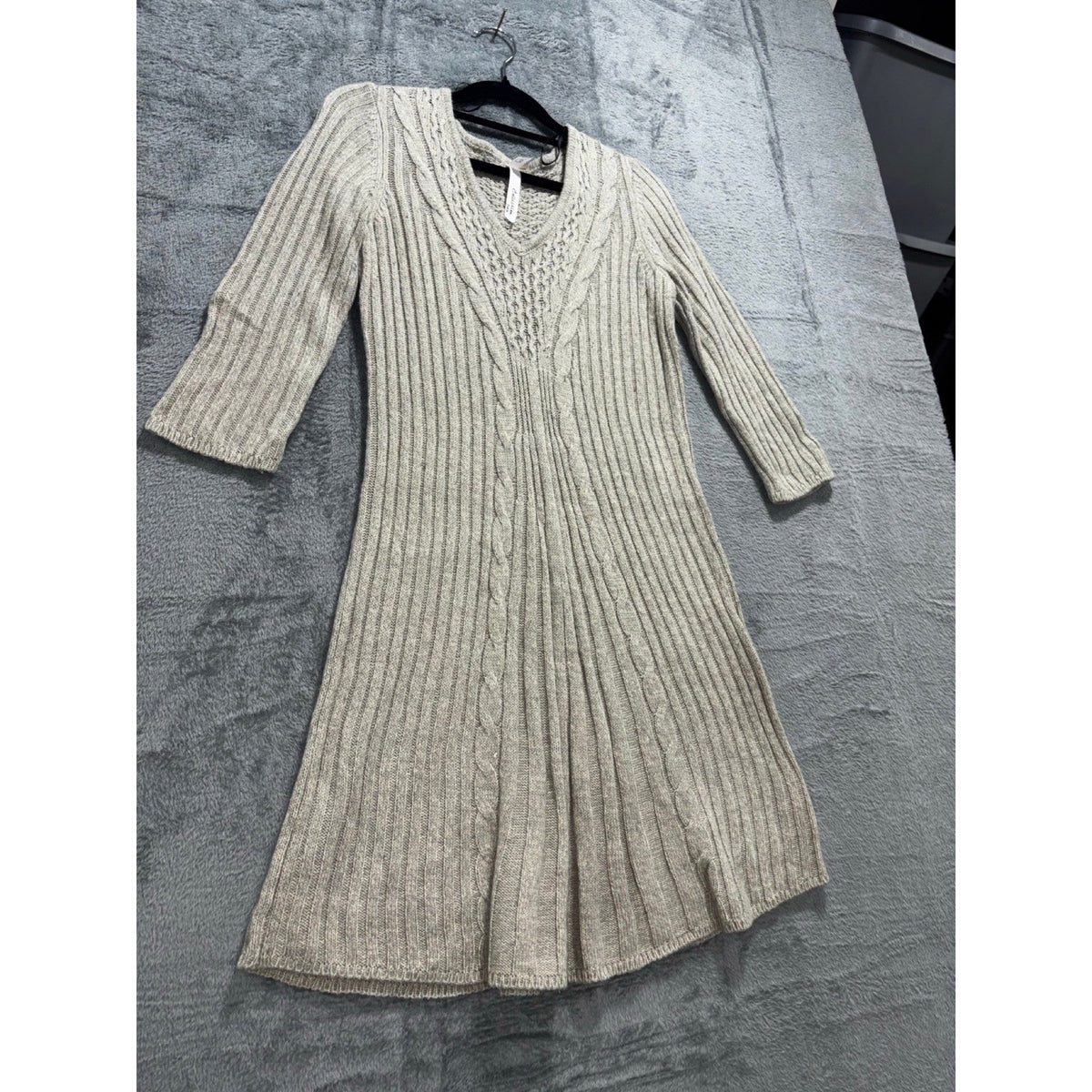 NY Collection PS Beige Cable Knit Sweater Dress Womens Petite Cozy Casual