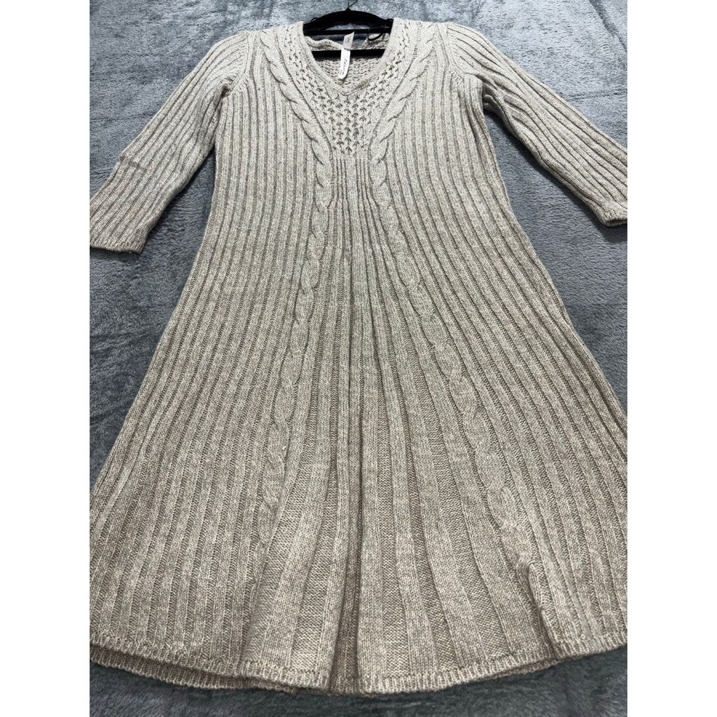 NY Collection PS Beige Cable Knit Sweater Dress Womens Petite Cozy Casual