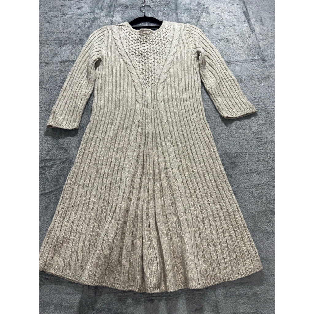 NY Collection PS Beige Cable Knit Sweater Dress Womens Petite Cozy Casual