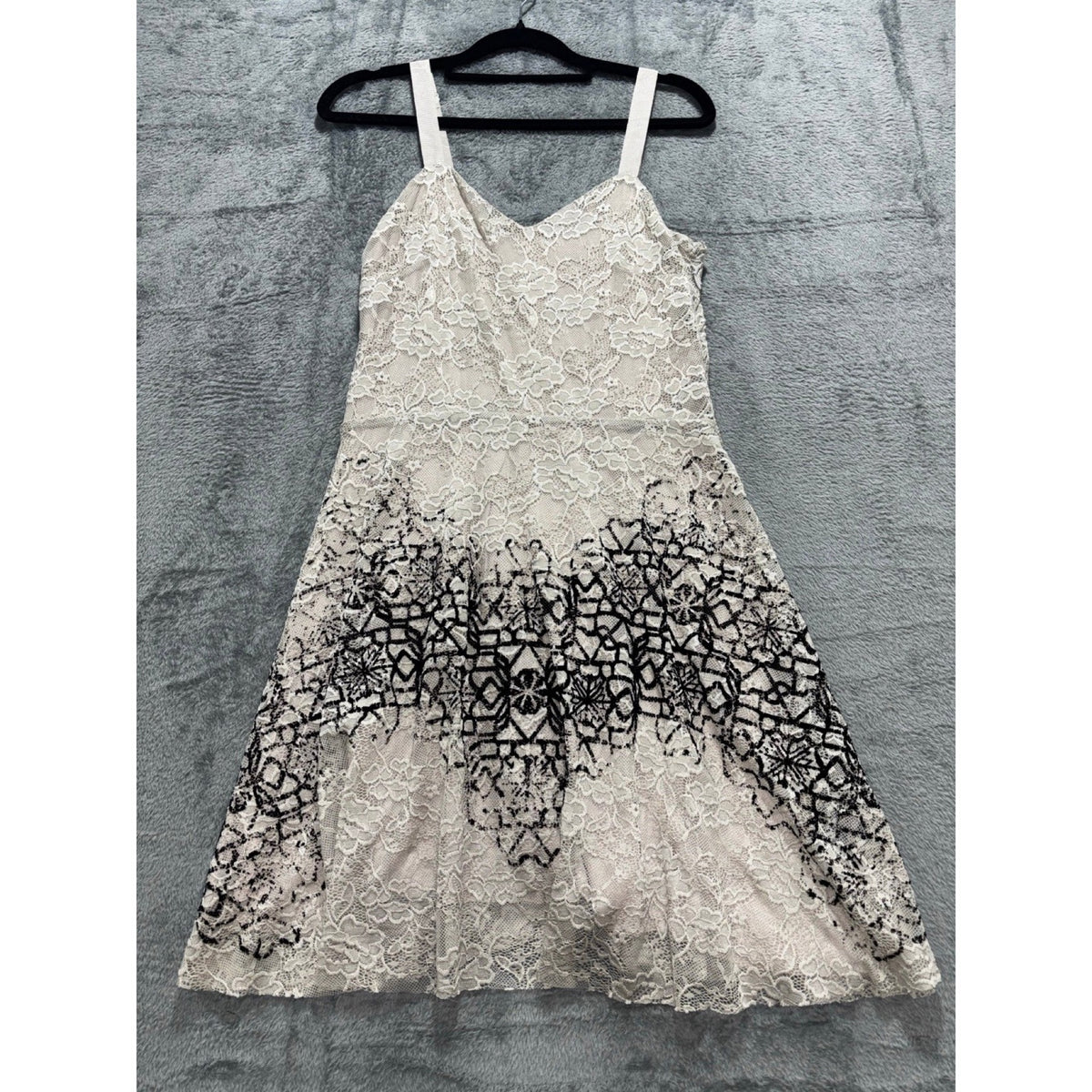 Free People S Womens Ivory Lace Sleeveless Printed Border Dress Boho