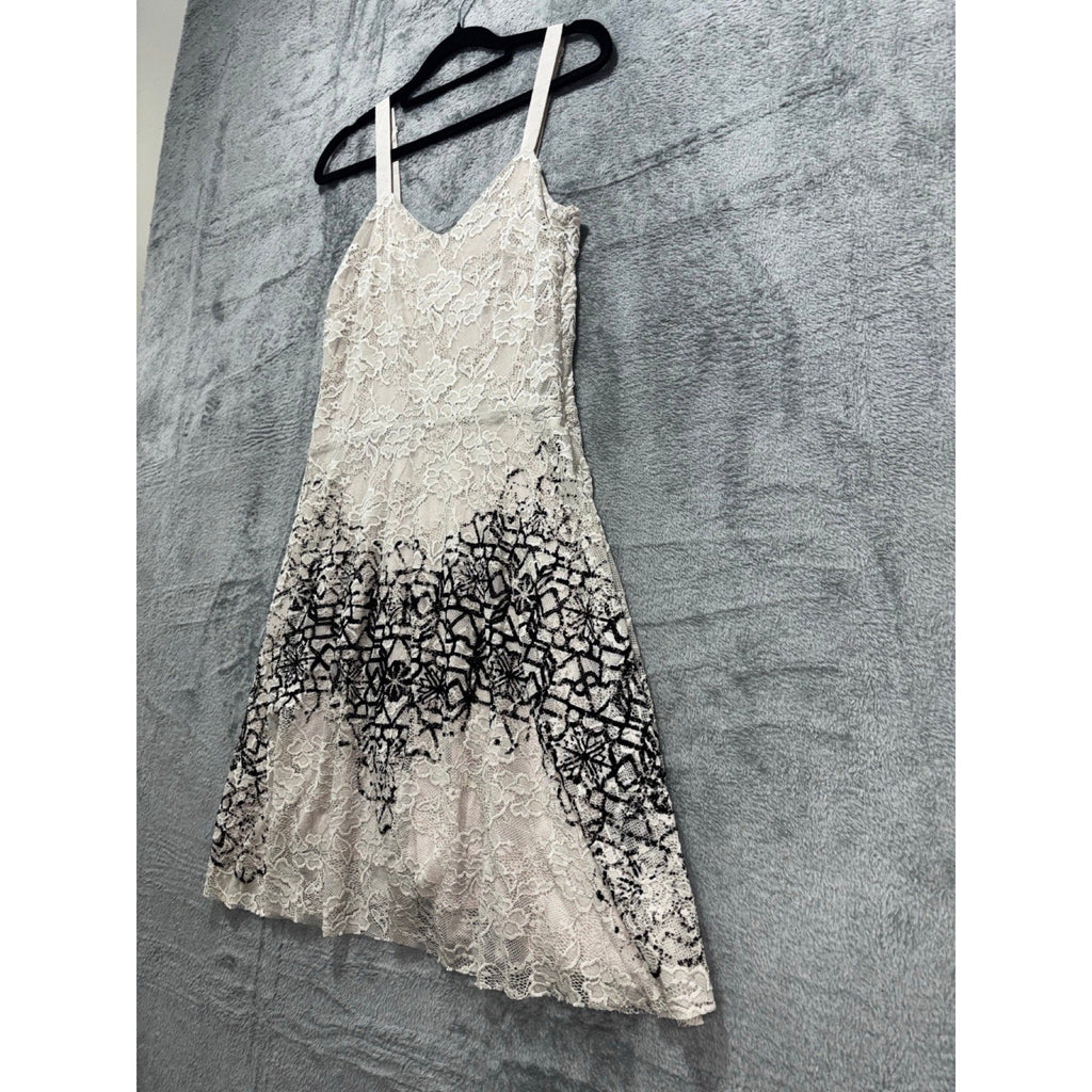Free People S Womens Ivory Lace Sleeveless Printed Border Dress Boho