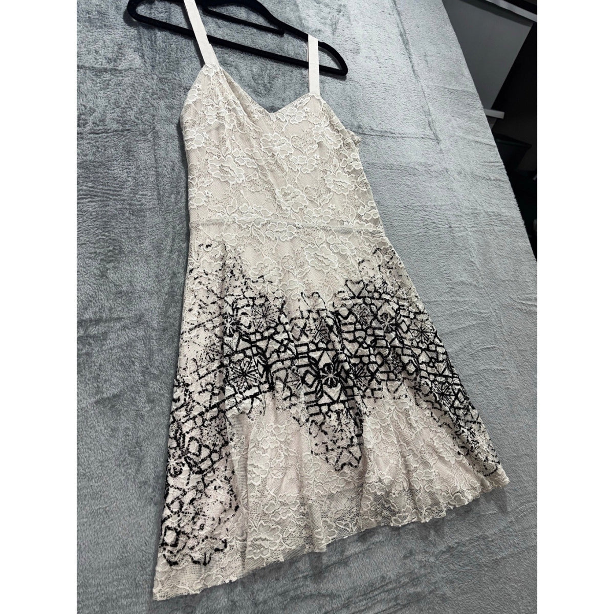 Free People S Womens Ivory Lace Sleeveless Printed Border Dress Boho