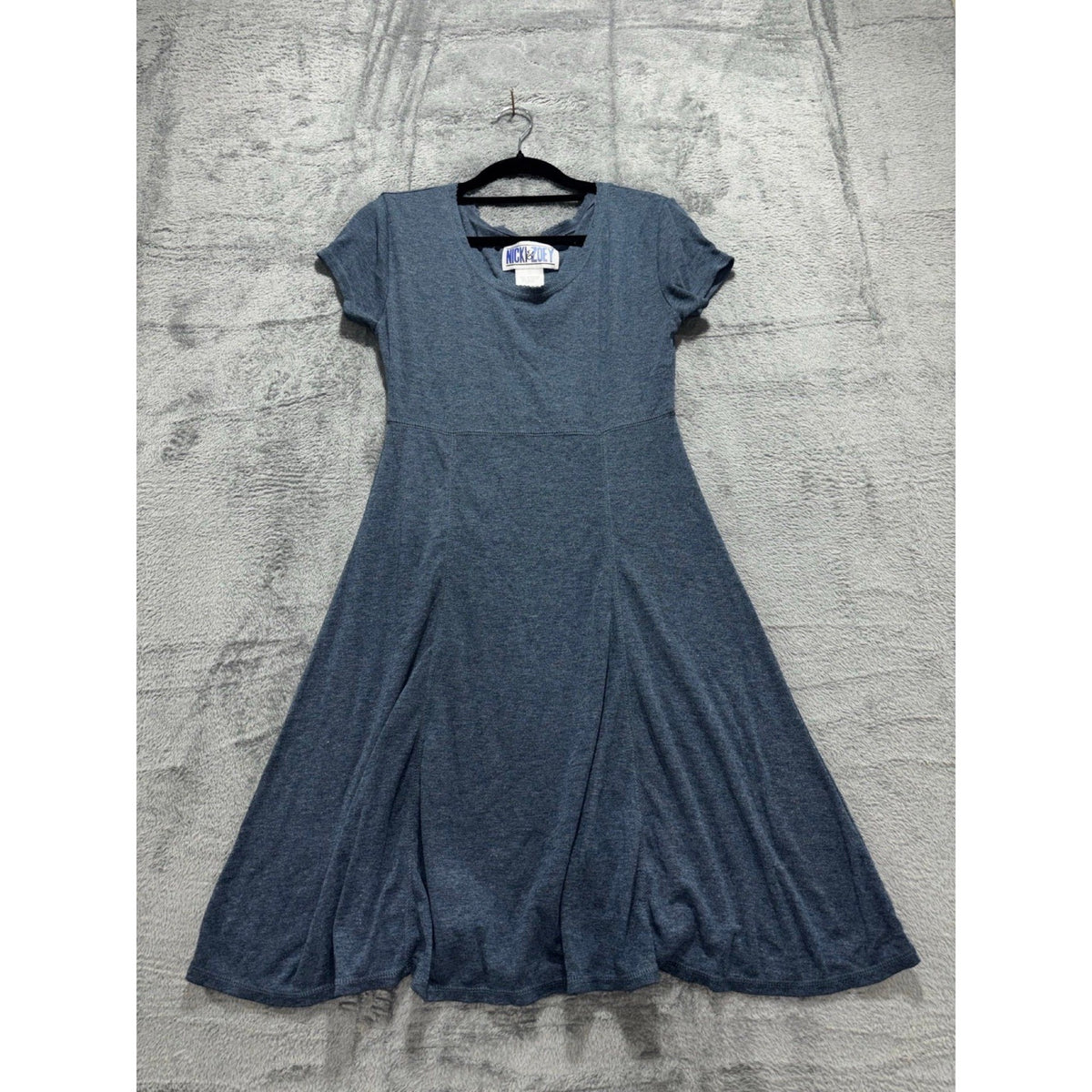 Nicki & Zoey M Blue Knit Fit and Flare Dress Womens Casual Short Sleeve