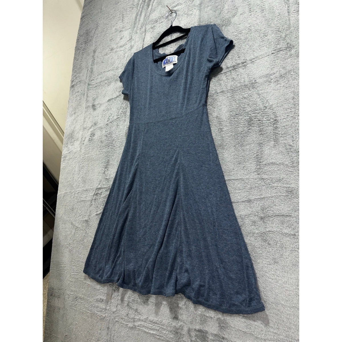 Nicki & Zoey M Blue Knit Fit and Flare Dress Womens Casual Short Sleeve