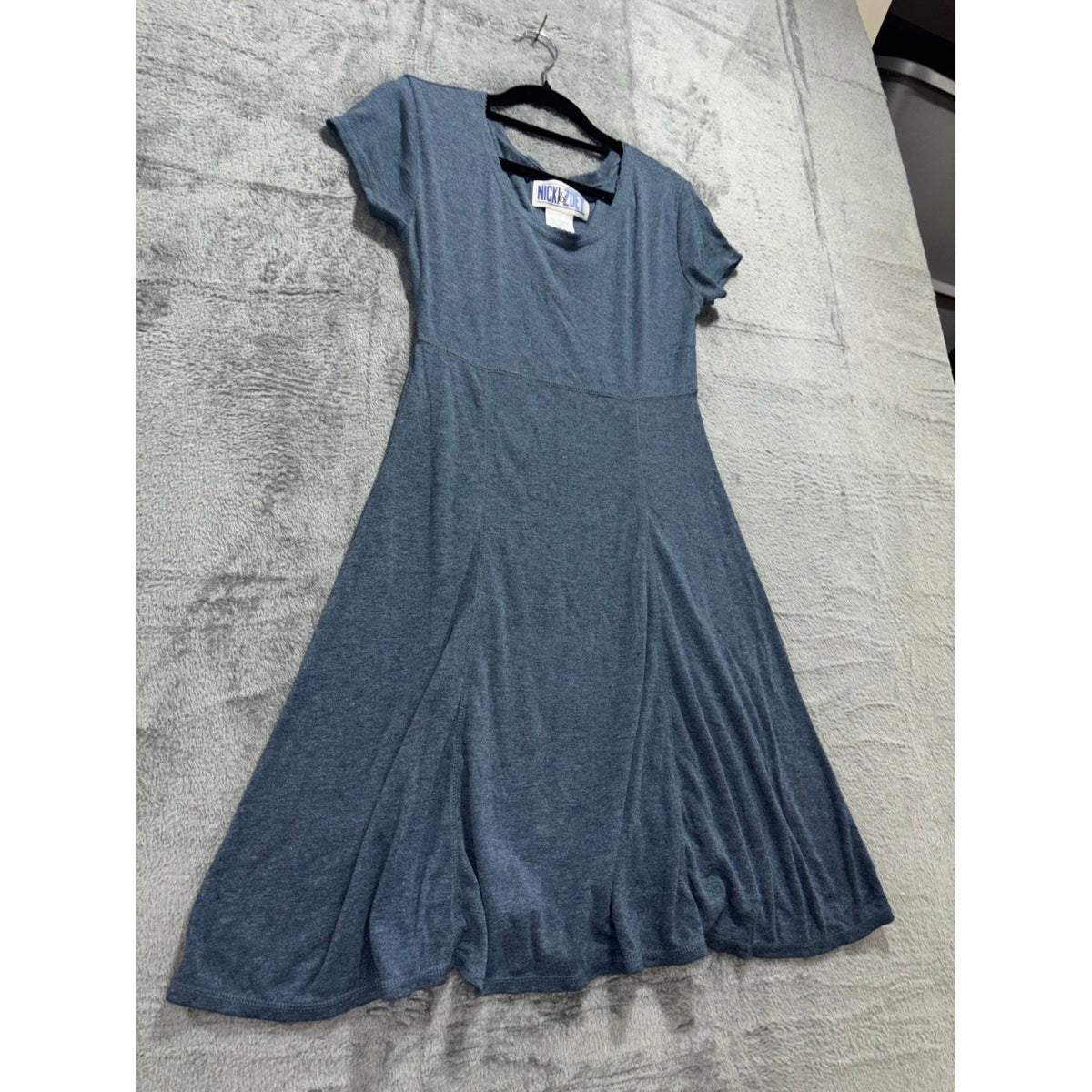 Nicki & Zoey M Blue Knit Fit and Flare Dress Womens Casual Short Sleeve