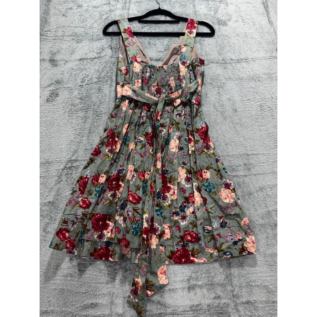 XXI Womens S Sage Green Floral Sleeveless V Neck Sundress Tie Sash Boho Dress
