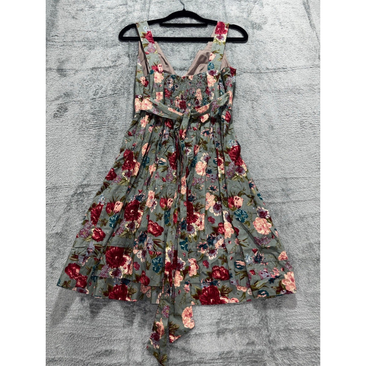 XXI Womens S Sage Green Floral Sleeveless V Neck Sundress Tie Sash Boho Dress