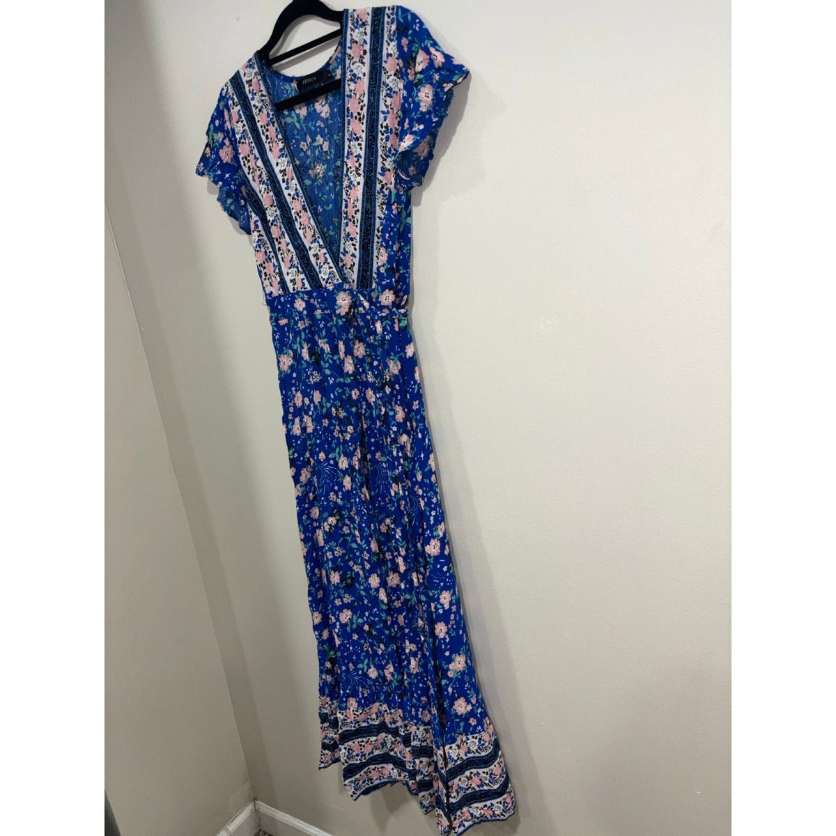 Zesica S Blue Floral Wrap Maxi Dress Womens Boho Casual Short Sleeve
