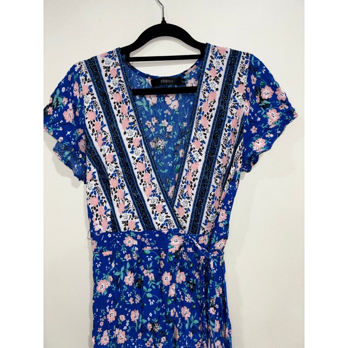 Zesica S Blue Floral Wrap Maxi Dress Womens Boho Casual Short Sleeve