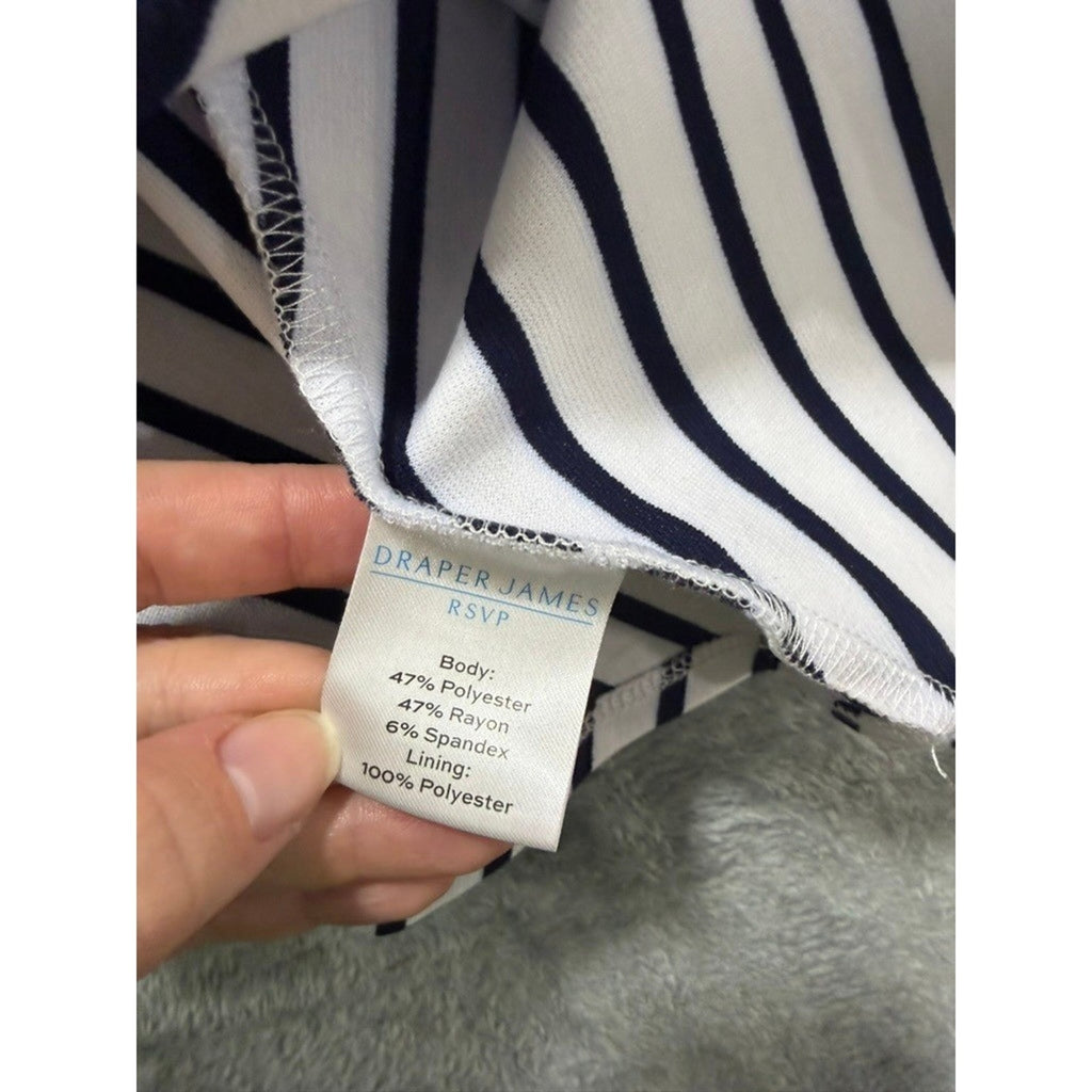 Womens Navy White Chevron Striped Fit Flare Mini Dress Square Neck Sleeveless